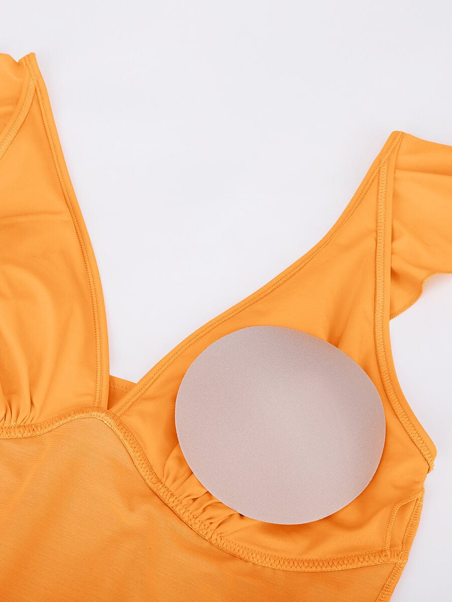 Ruffled Sculpt V-Neck Lace-Up One-Piece