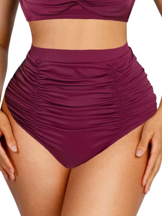 High-Waisted Pleated Sculpt Swim Bottom