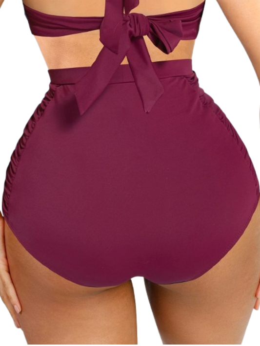 High-Waisted Pleated Sculpt Swim Bottom