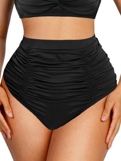 High-Waisted Pleated Sculpt Swim Bottom