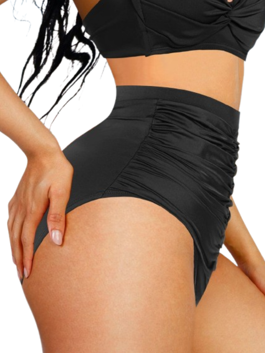 High-Waisted Pleated Sculpt Swim Bottom