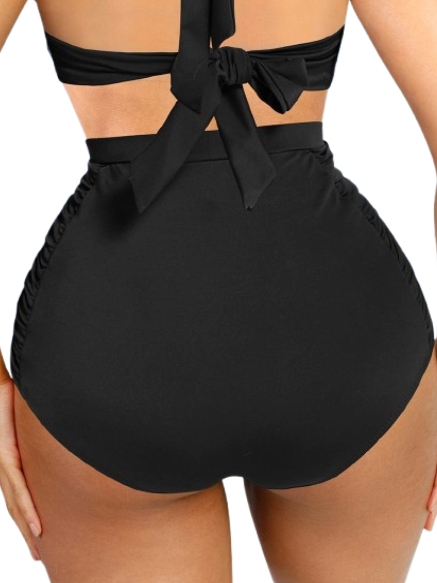 High-Waisted Pleated Sculpt Swim Bottom
