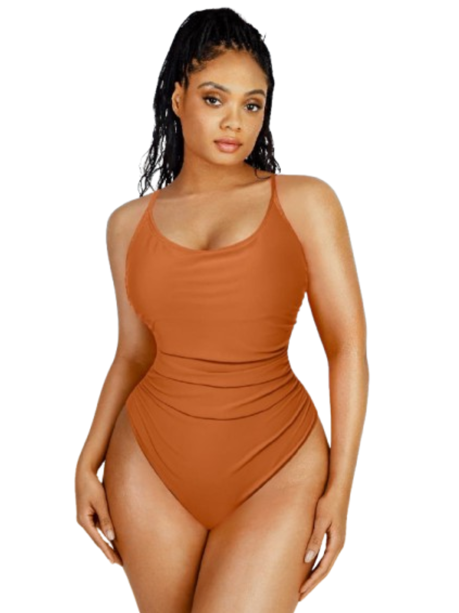 Pleated Sculpt Spaghetti-Strap One-Piece Swimsuit
