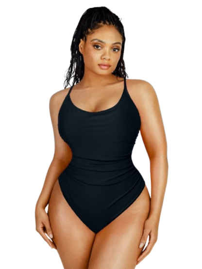 Pleated Sculpt Spaghetti-Strap One-Piece Swimsuit