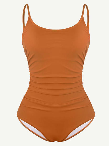 Pleated Sculpt Spaghetti-Strap One-Piece Swimsuit