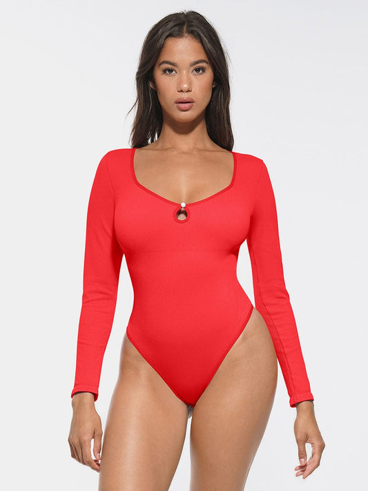 Ribbed Scoop-Neck Sculpt Thong Bodysuit