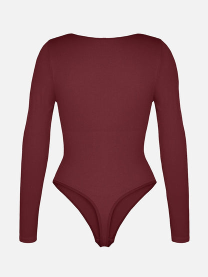 Ribbed Scoop-Neck Sculpt Thong Bodysuit