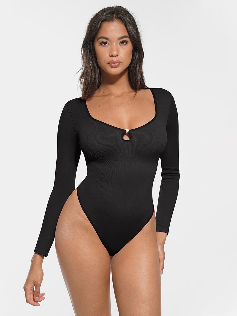 Ribbed Scoop-Neck Sculpt Thong Bodysuit