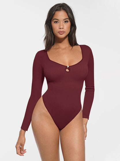 Ribbed Scoop-Neck Sculpt Thong Bodysuit
