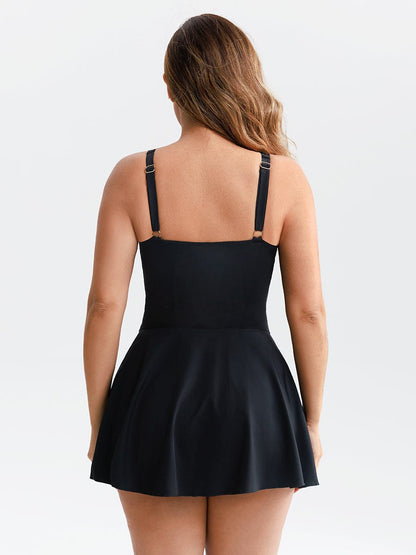 Ruched Sculpt Skirted V-Neck One-Piece