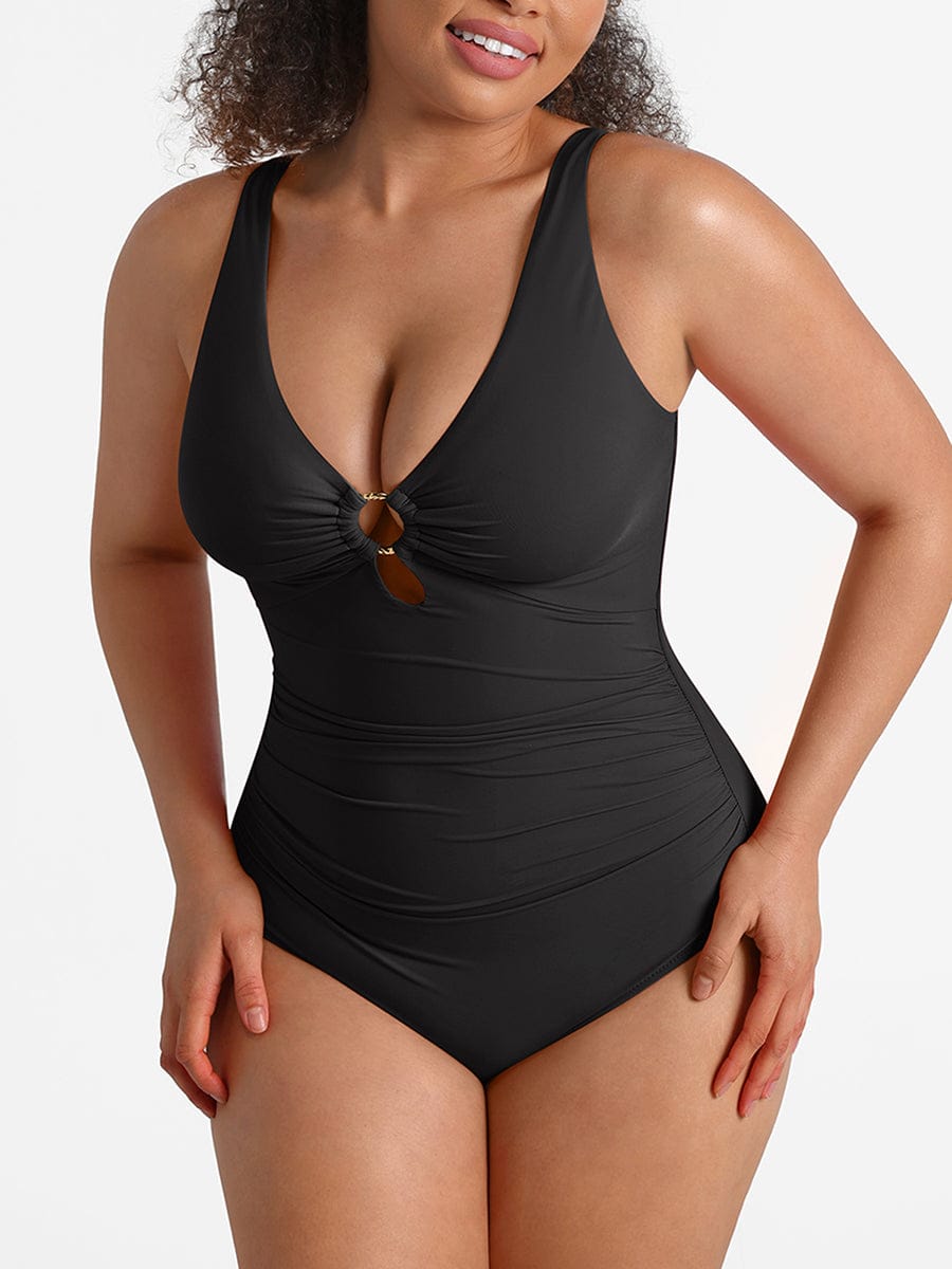 Ruched Sculpt V-Neck One-Piece Swimsuit