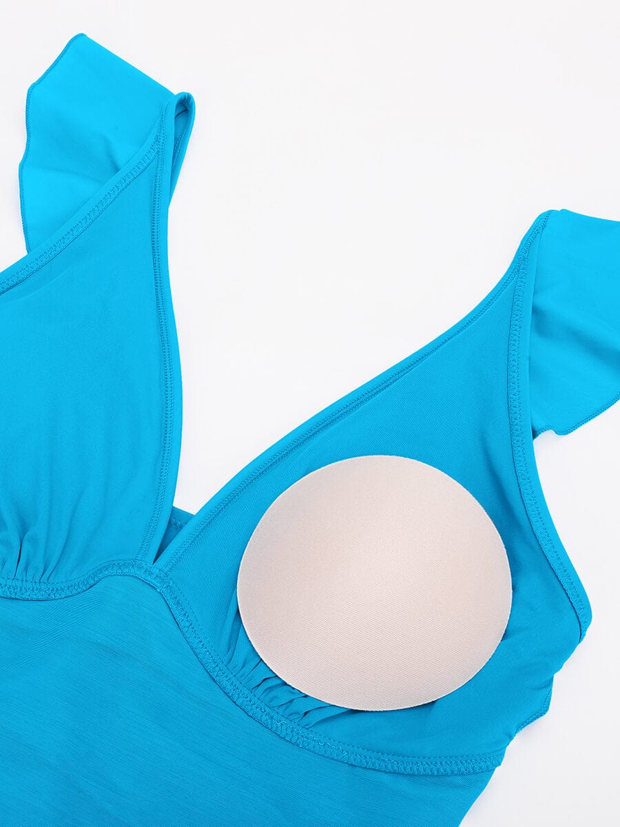 Ruffled Sculpt V-Neck Lace-Up One-Piece