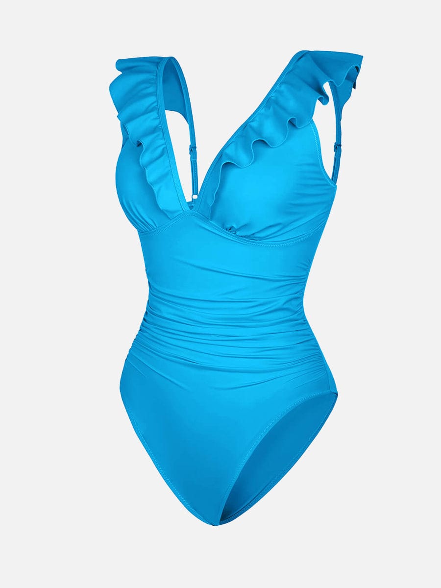 Ruffled Sculpt V-Neck Lace-Up One-Piece