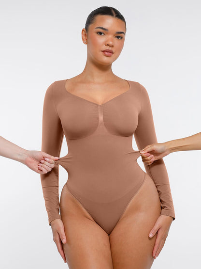 Diamond-Neck Sculpt Thong Bodysuit