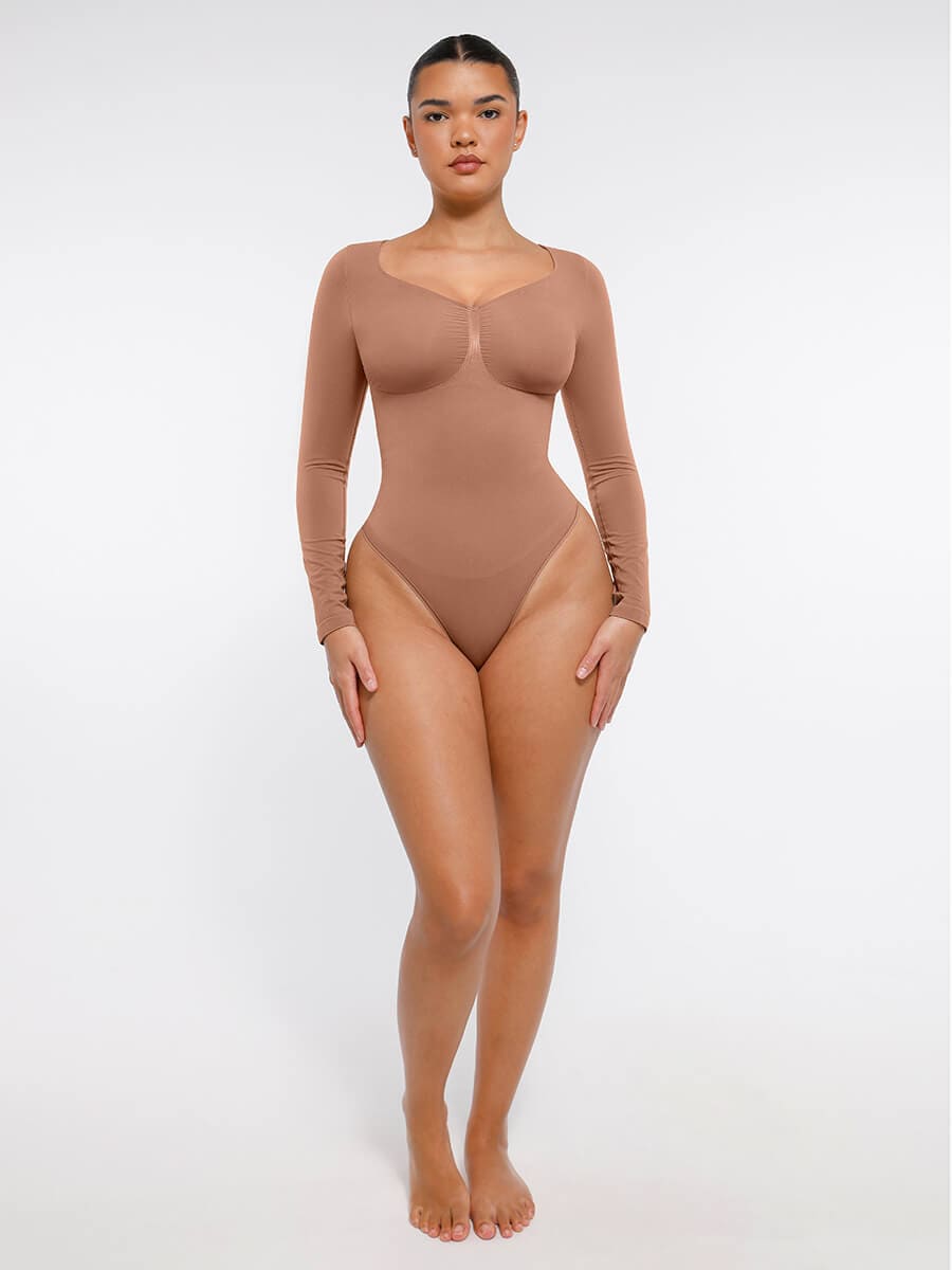 Diamond-Neck Sculpt Thong Bodysuit