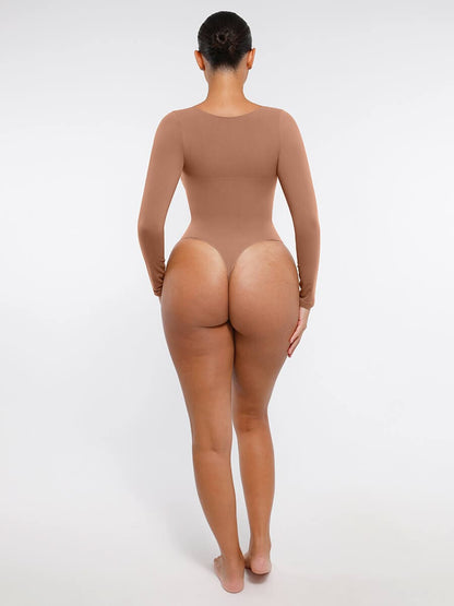 Diamond-Neck Sculpt Thong Bodysuit