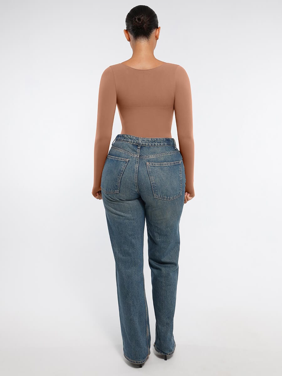 Diamond-Neck Sculpt Thong Bodysuit