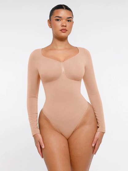Diamond-Neck Sculpt Thong Bodysuit