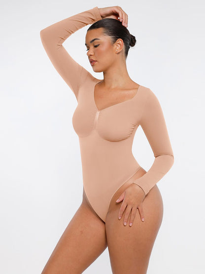 Diamond-Neck Sculpt Thong Bodysuit