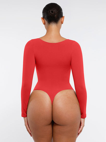 Diamond-Neck Sculpt Thong Bodysuit