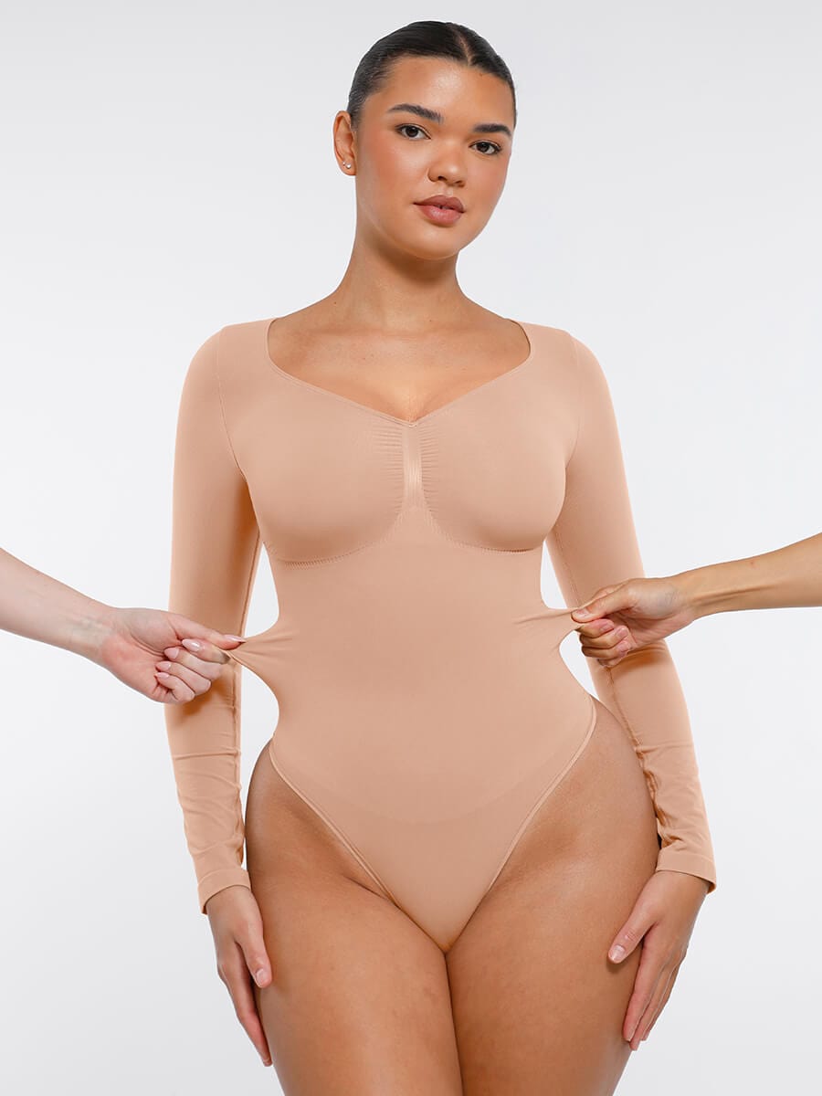 Diamond-Neck Sculpt Thong Bodysuit