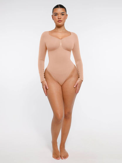 Diamond-Neck Sculpt Thong Bodysuit
