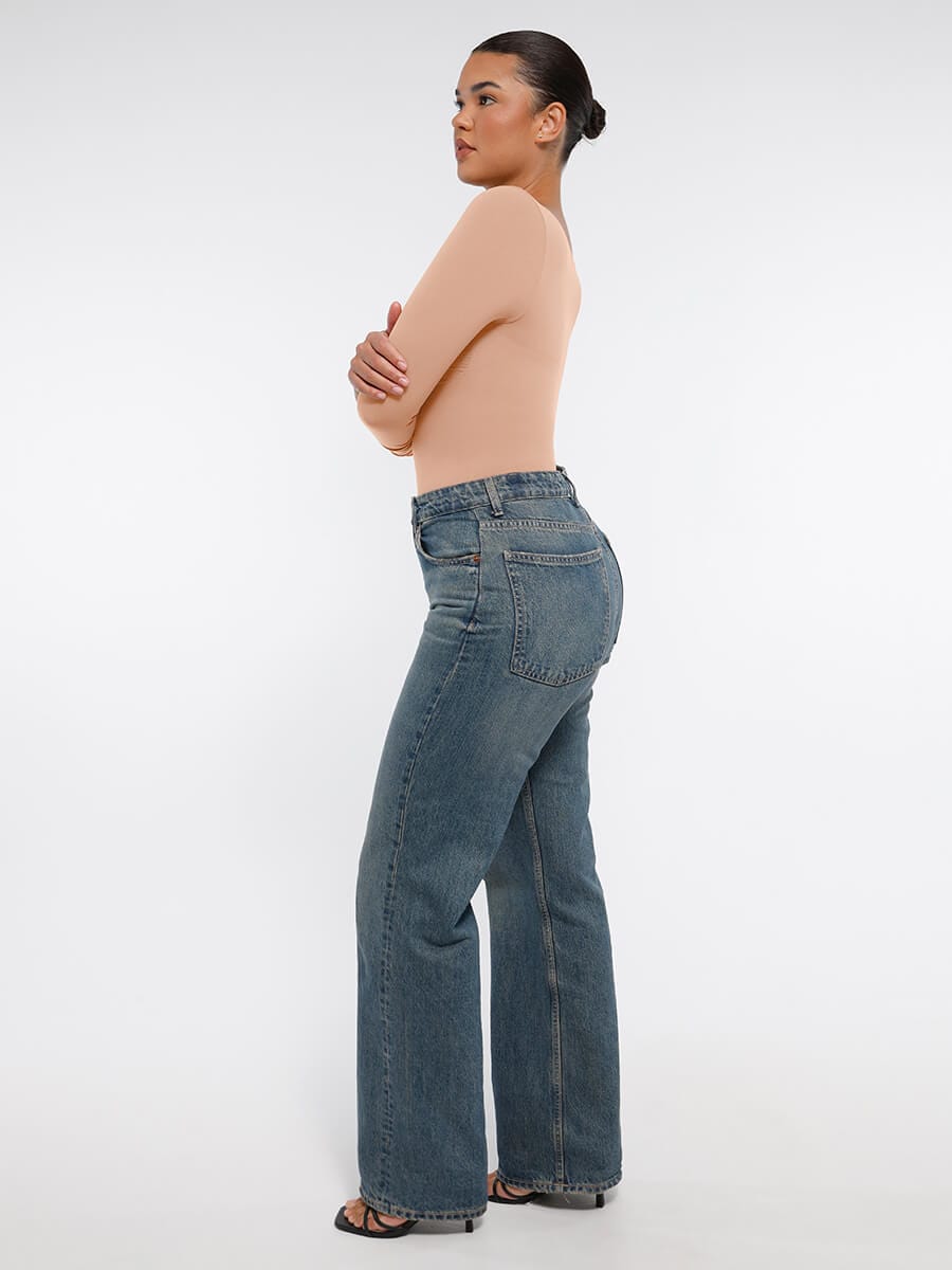 Diamond-Neck Sculpt Thong Bodysuit