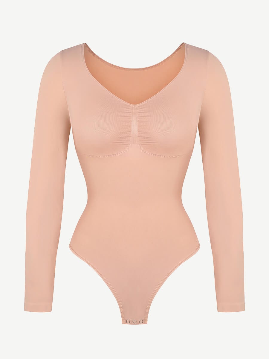Diamond-Neck Sculpt Thong Bodysuit