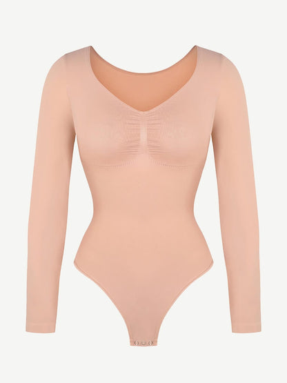 Diamond-Neck Sculpt Thong Bodysuit
