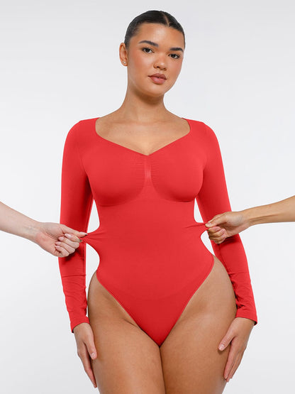 Diamond-Neck Sculpt Thong Bodysuit