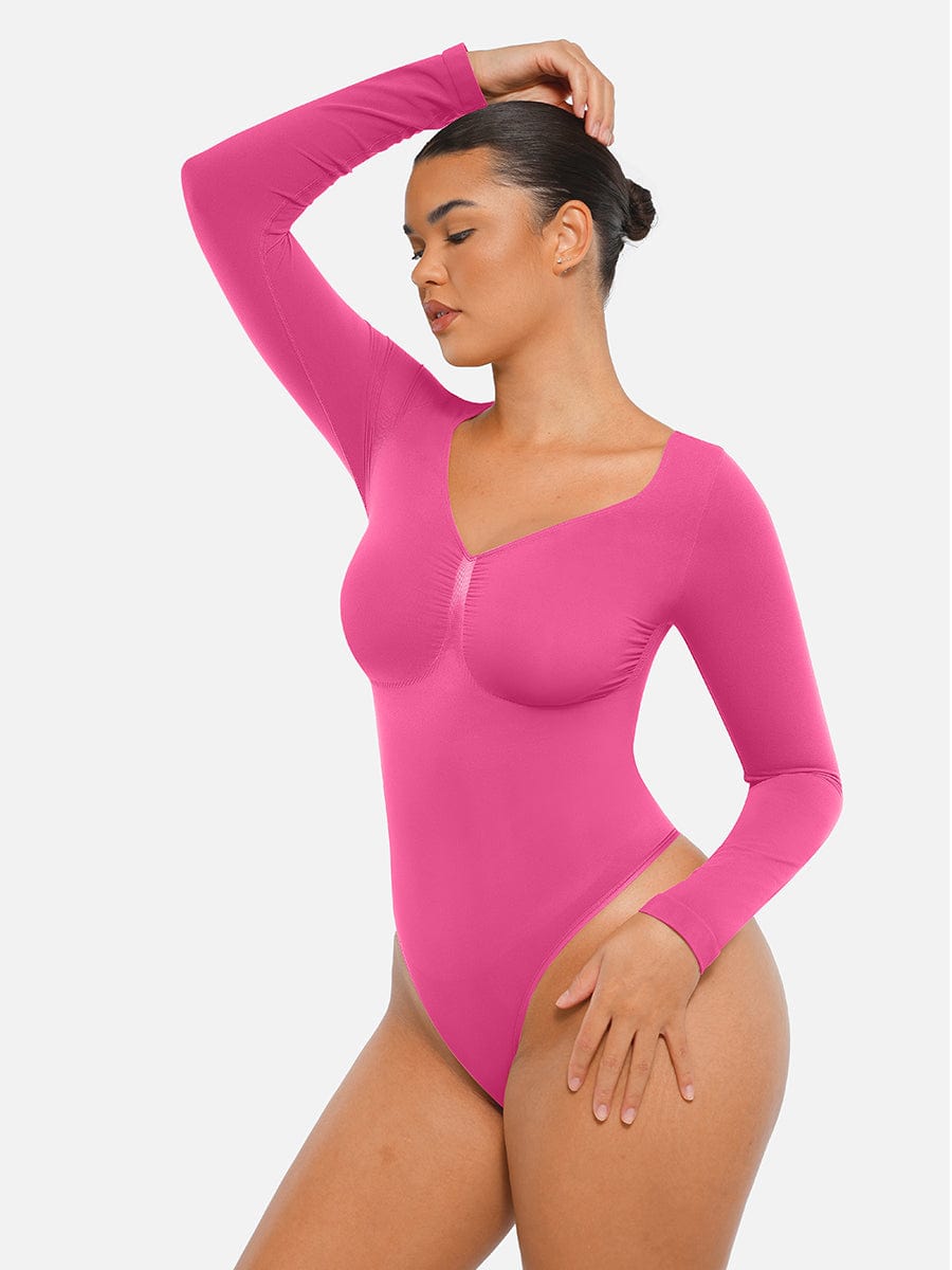 Diamond-Neck Sculpt Thong Bodysuit