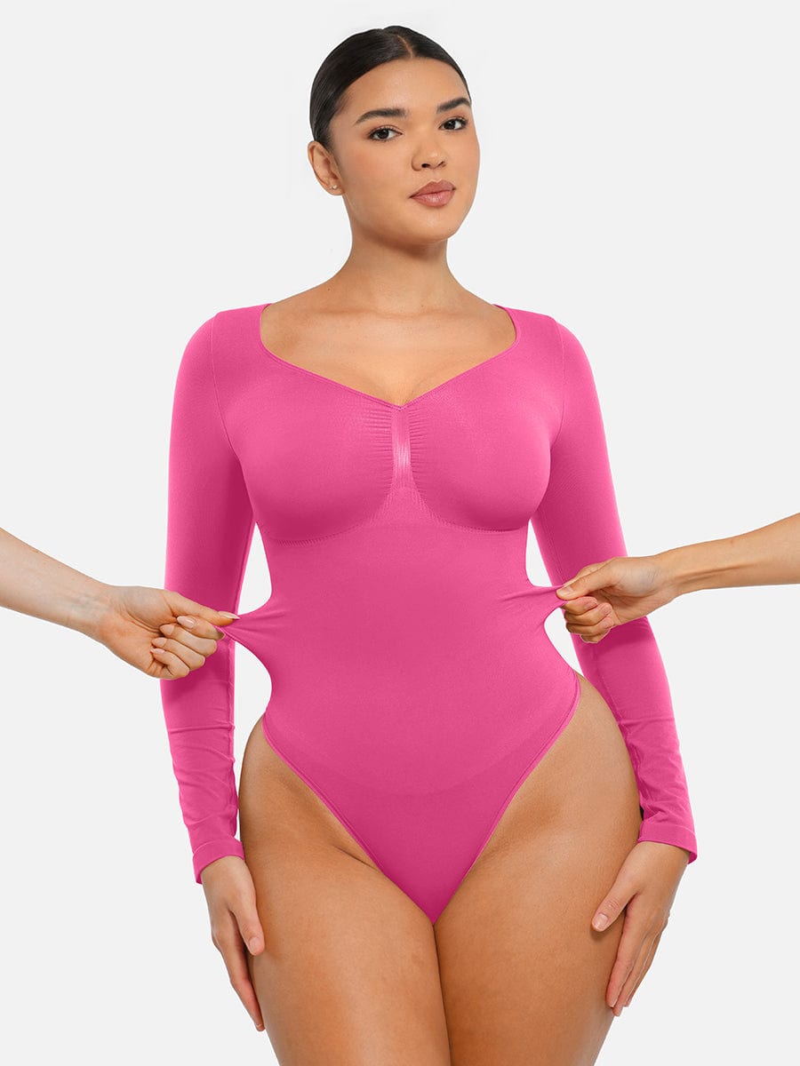 Diamond-Neck Sculpt Thong Bodysuit