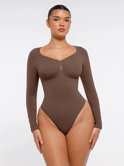 Diamond-Neck Sculpt Thong Bodysuit