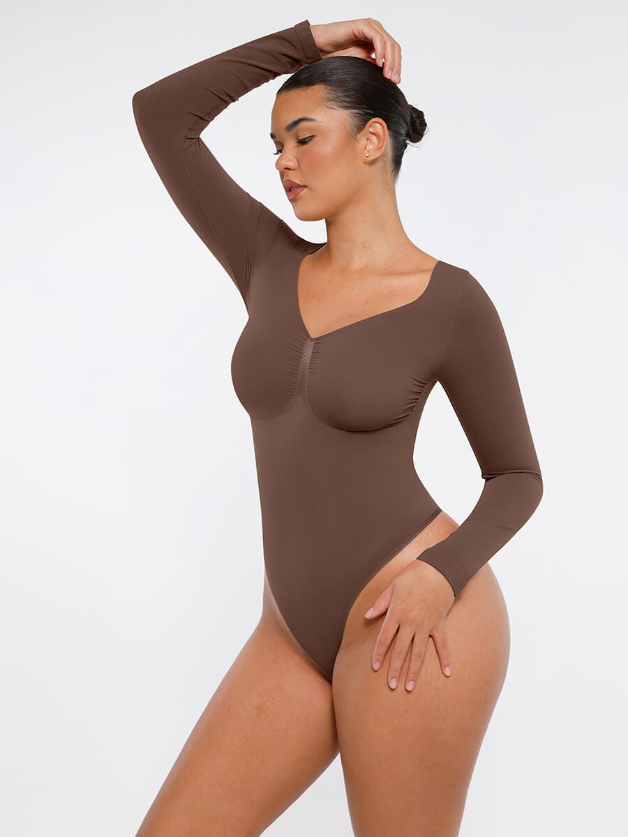 Diamond-Neck Sculpt Thong Bodysuit