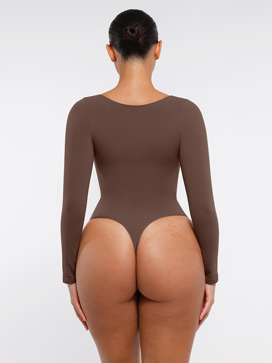Diamond-Neck Sculpt Thong Bodysuit