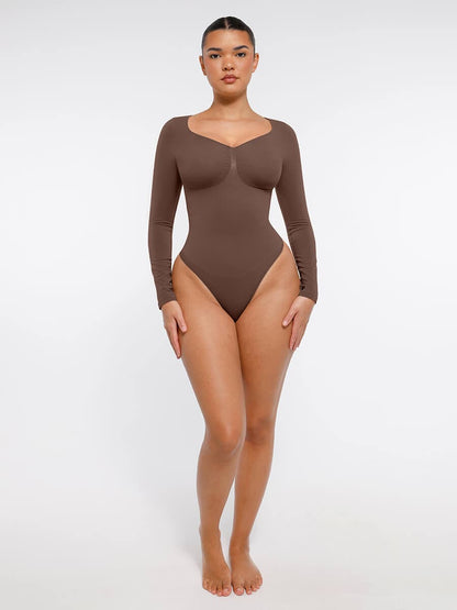 Diamond-Neck Sculpt Thong Bodysuit