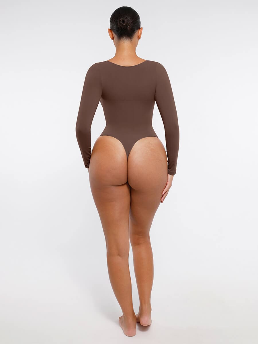 Diamond-Neck Sculpt Thong Bodysuit