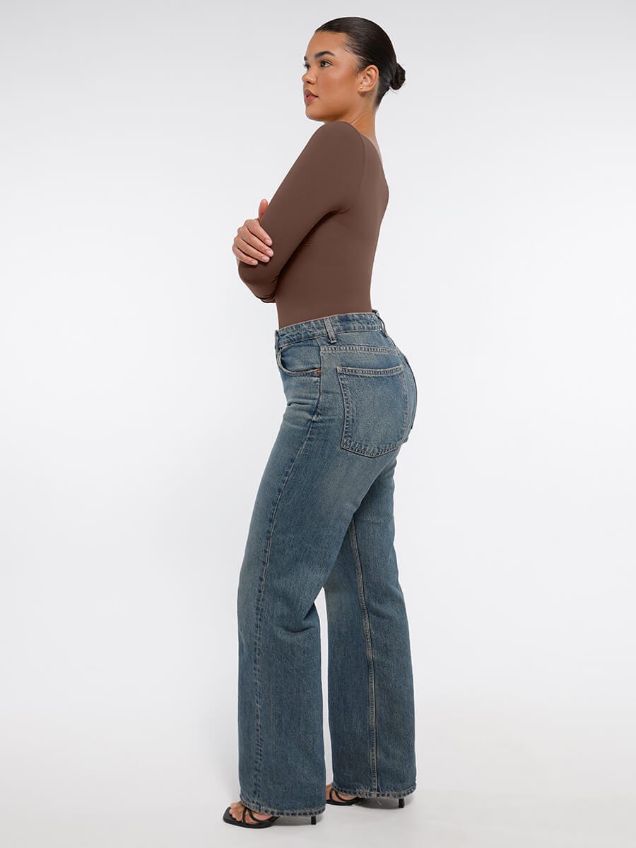 Diamond-Neck Sculpt Thong Bodysuit