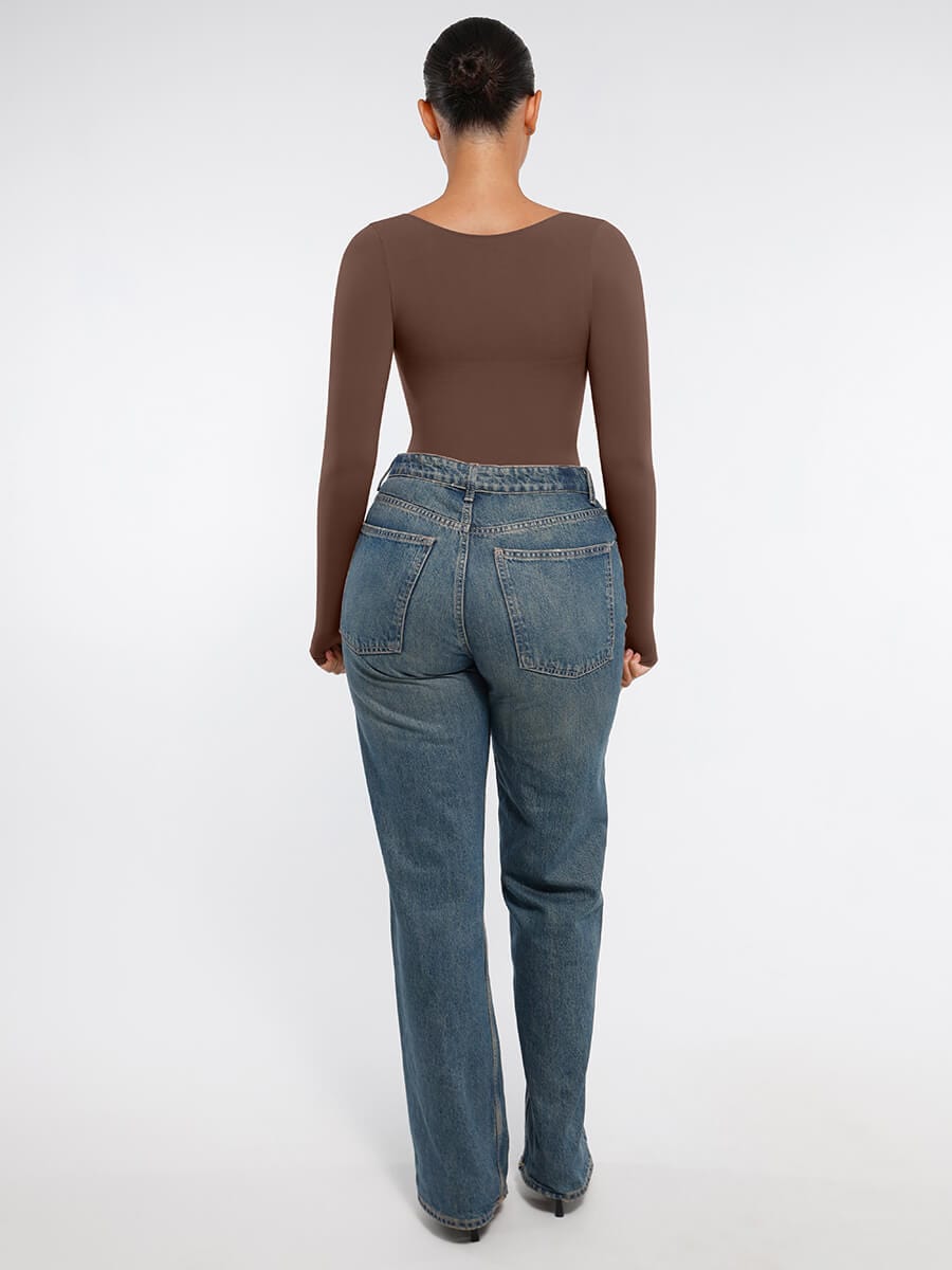 Diamond-Neck Sculpt Thong Bodysuit