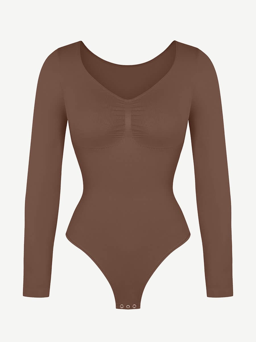 Diamond-Neck Sculpt Thong Bodysuit