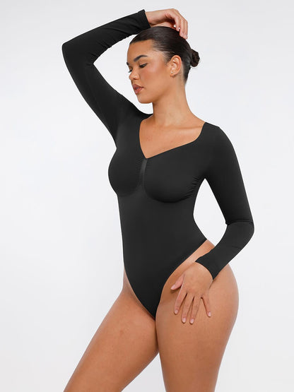 Diamond-Neck Sculpt Thong Bodysuit