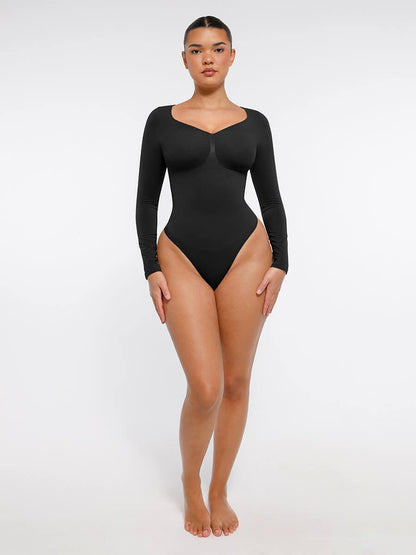 Diamond-Neck Sculpt Thong Bodysuit
