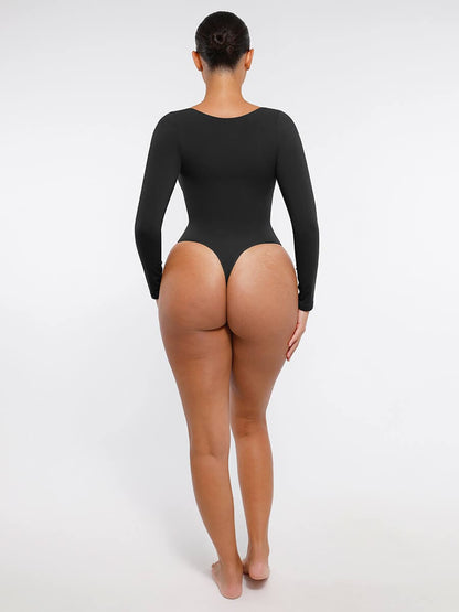 Diamond-Neck Sculpt Thong Bodysuit