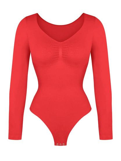 Diamond-Neck Sculpt Thong Bodysuit
