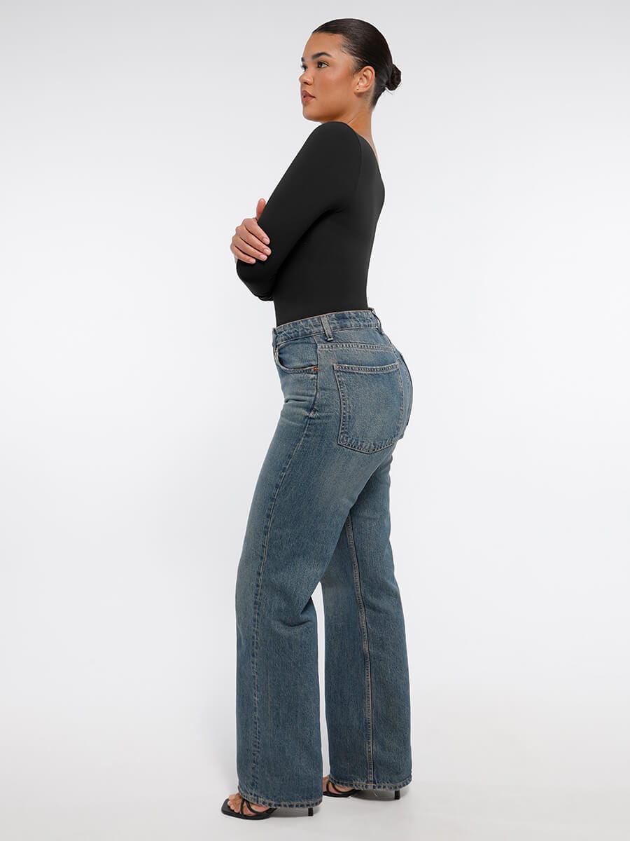 Diamond-Neck Sculpt Thong Bodysuit