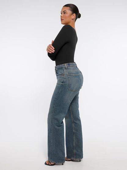 Diamond-Neck Sculpt Thong Bodysuit