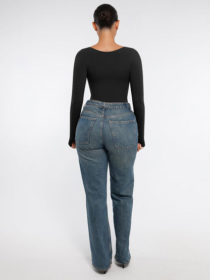 Diamond-Neck Sculpt Thong Bodysuit