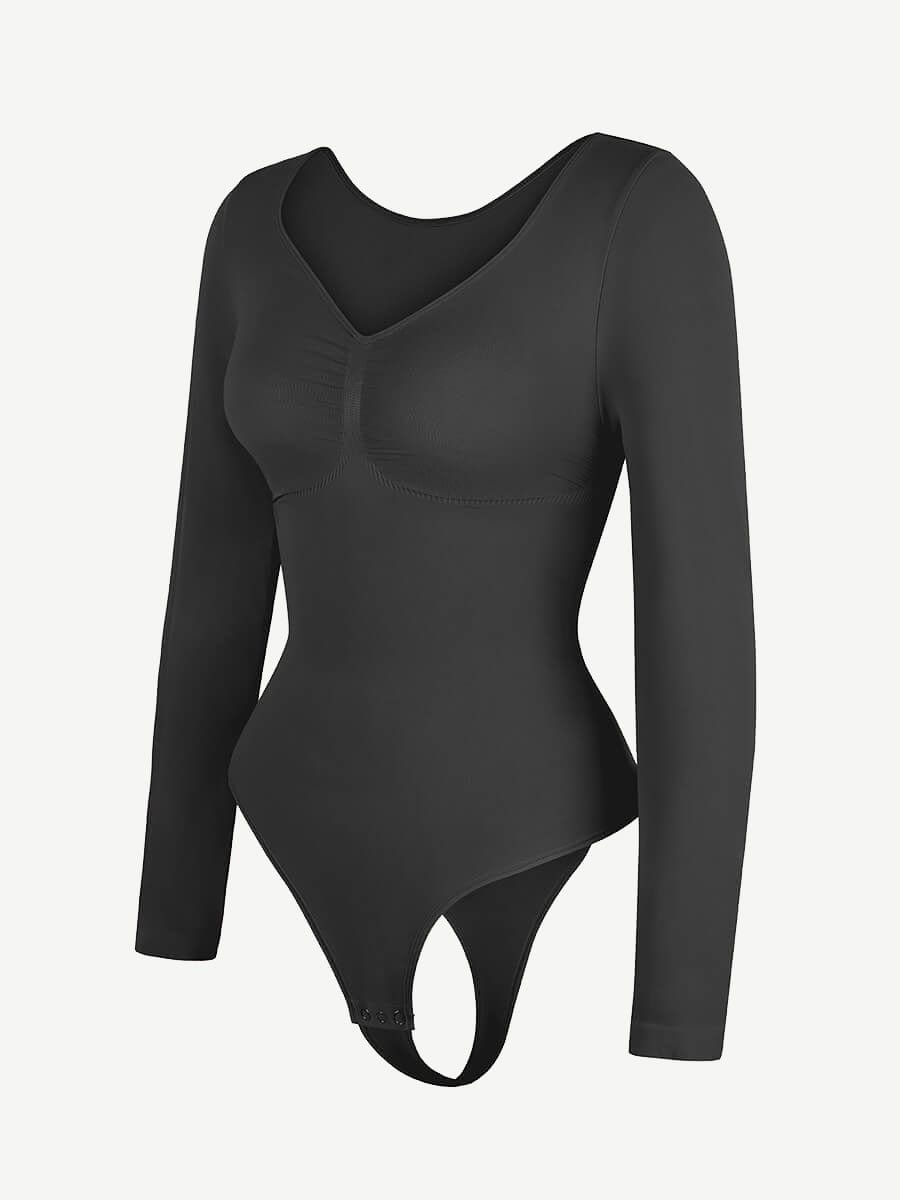 Diamond-Neck Sculpt Thong Bodysuit