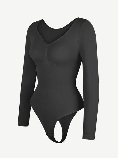Diamond-Neck Sculpt Thong Bodysuit