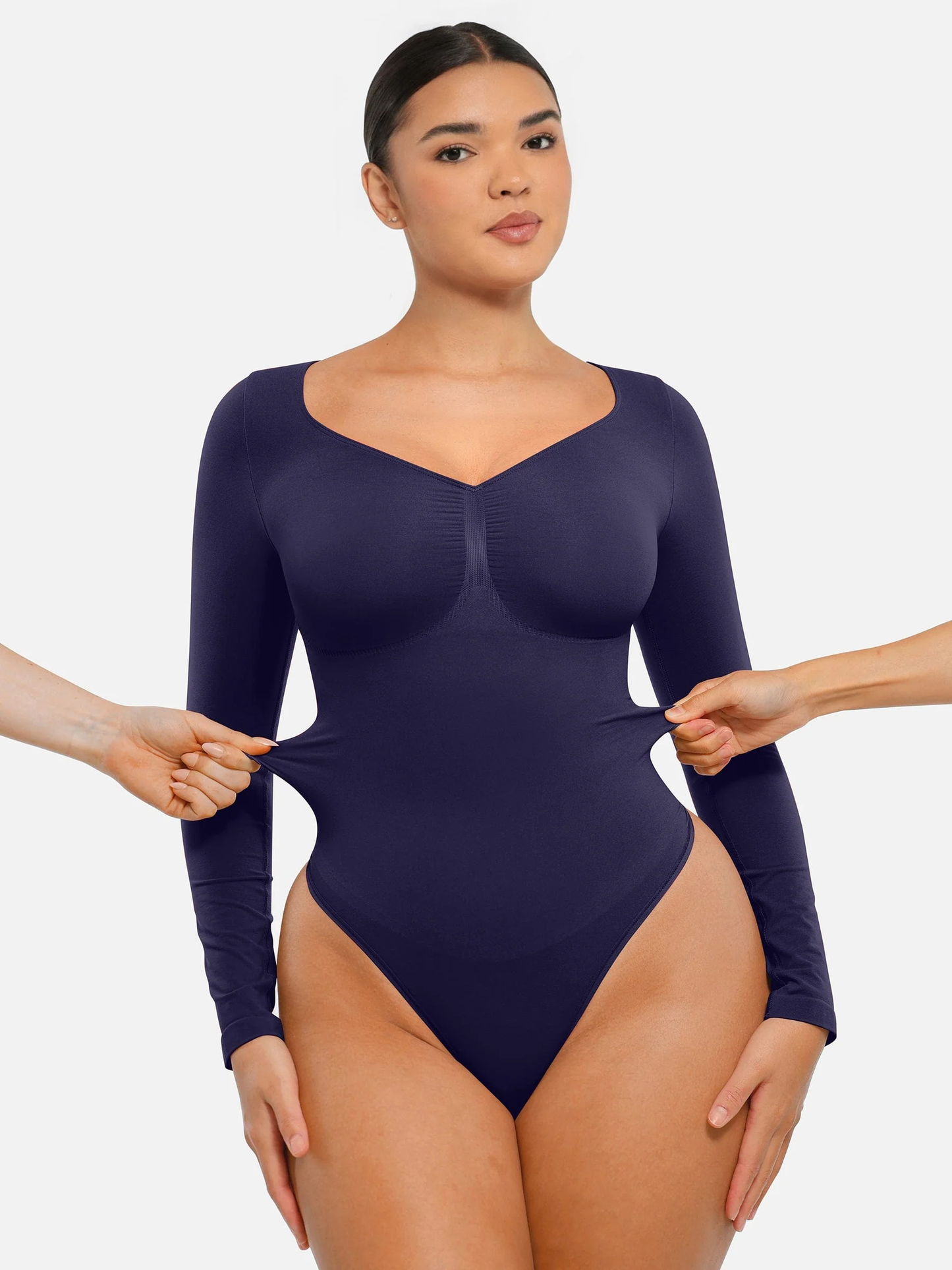 Diamond-Neck Sculpt Thong Bodysuit
